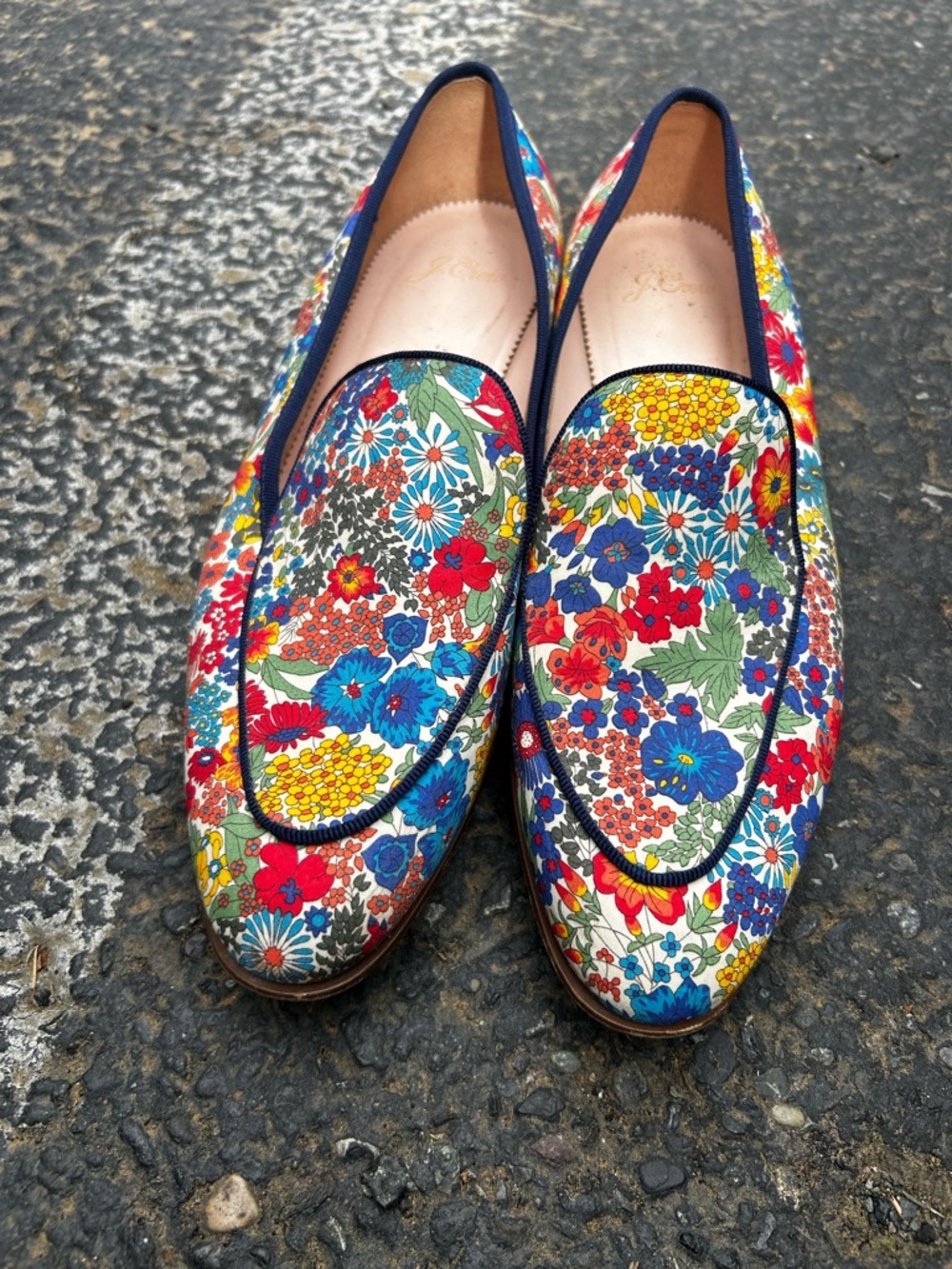 J. Crew Floral Canvas Slip-On Loafers - Blue, Red, Yellow - Picture 8 of 11